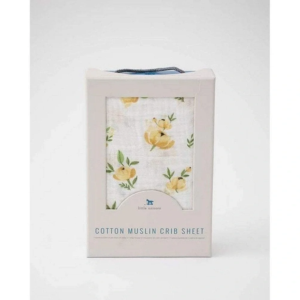 Little Unicorn Cotton Muslin Crib Sheet Yellow Rose